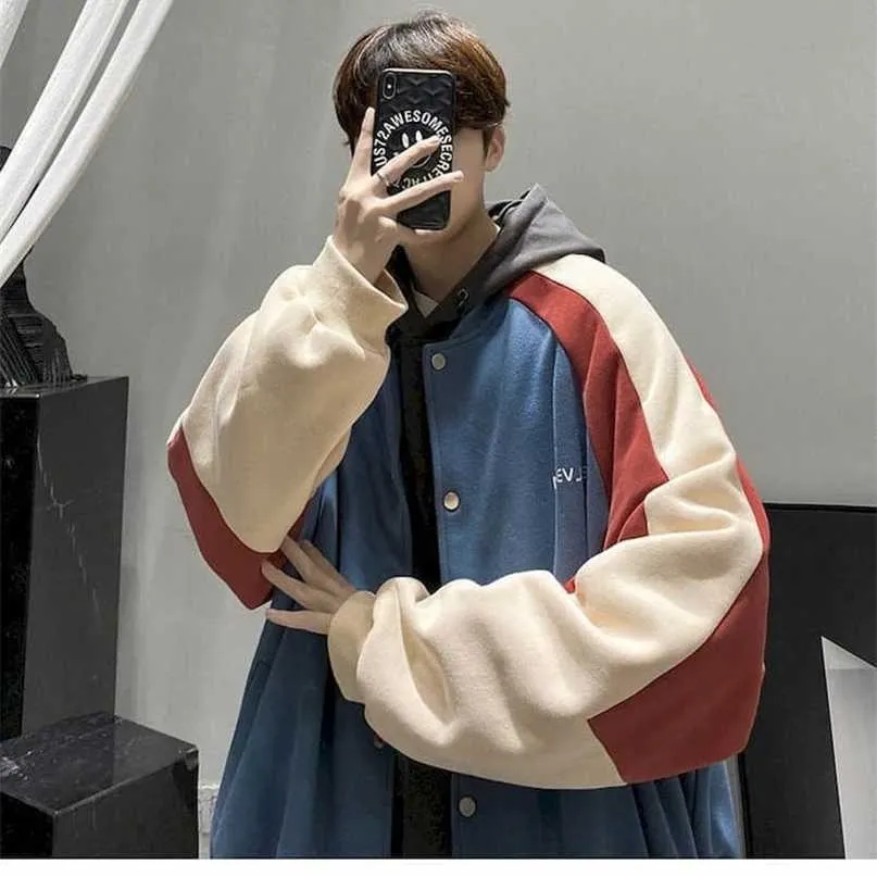 Baseball jednolita męska zima gruba kurtka dorywcza koreański styl modny przystojny hong kong plus fleece top cool 211110
