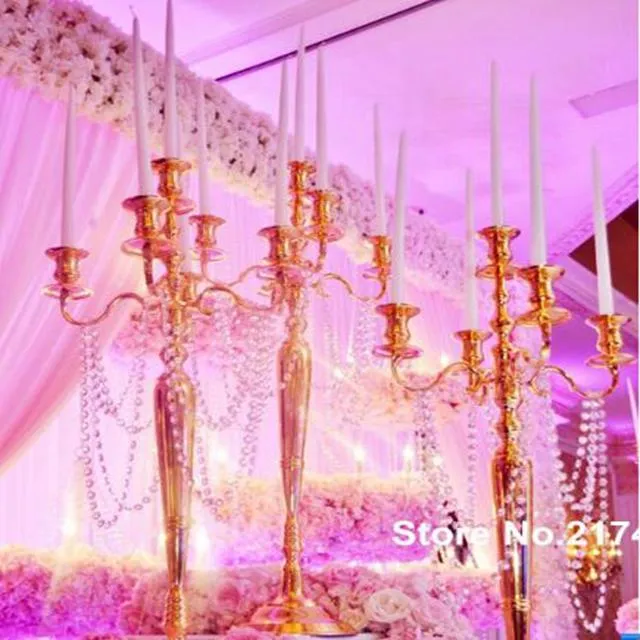 Ljushållare 12st) Vit / Svart / Guld / Silver Candelabra Tall Metal Holder Wedding Centerpiece Yudao1527