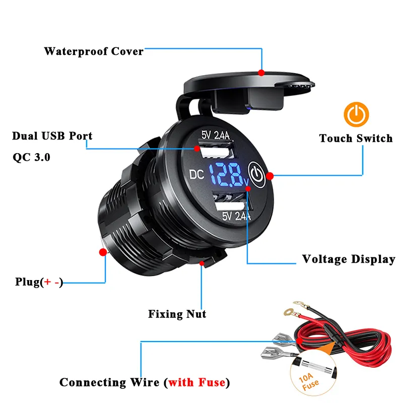 NVX XQC302 Dual USB Quick Charge QC 3.0 Car Charger w/Voltmeter