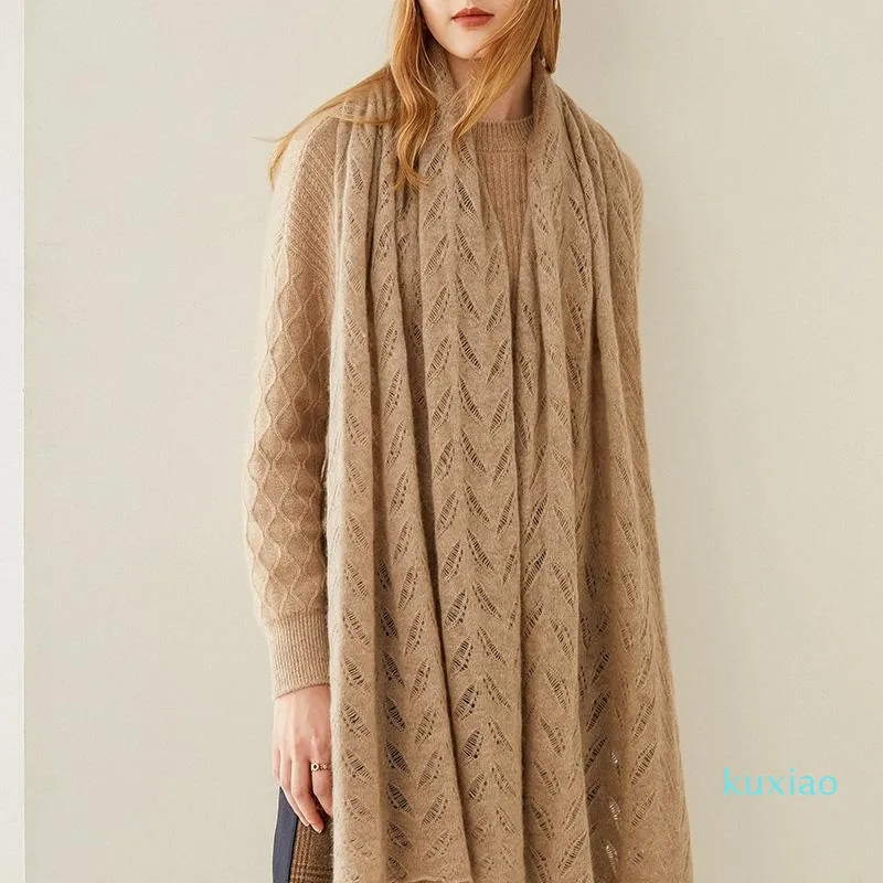 Lenços a moda em 2021 100% puro cashmere feminino outono inverno tricotando xale duplo propósito