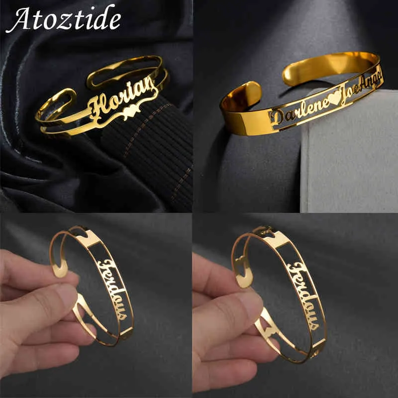 Apoztide aangepaste letternaam Armband Custom Armbanden Dames Mannen Rose Gold RVS Chrismas Sieraden Gif