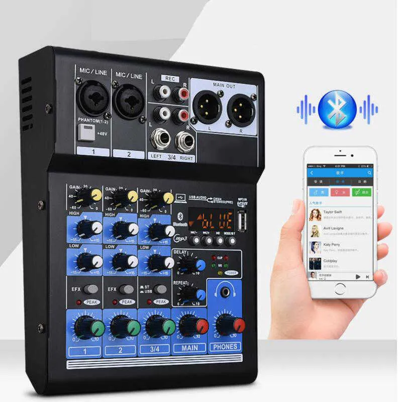 Professional Audio Mixer For Streaming 4 Channel Digital Mixing Console DSP Amplifier Stereo DJ