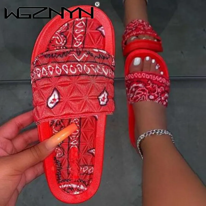 Kvinnors comfy slip-on tofflor Slide Inomhus Utomhus Flip-Flops Beach Bandana Skor Sommar Toe Flip Flops Non-Slip Footwear 2021