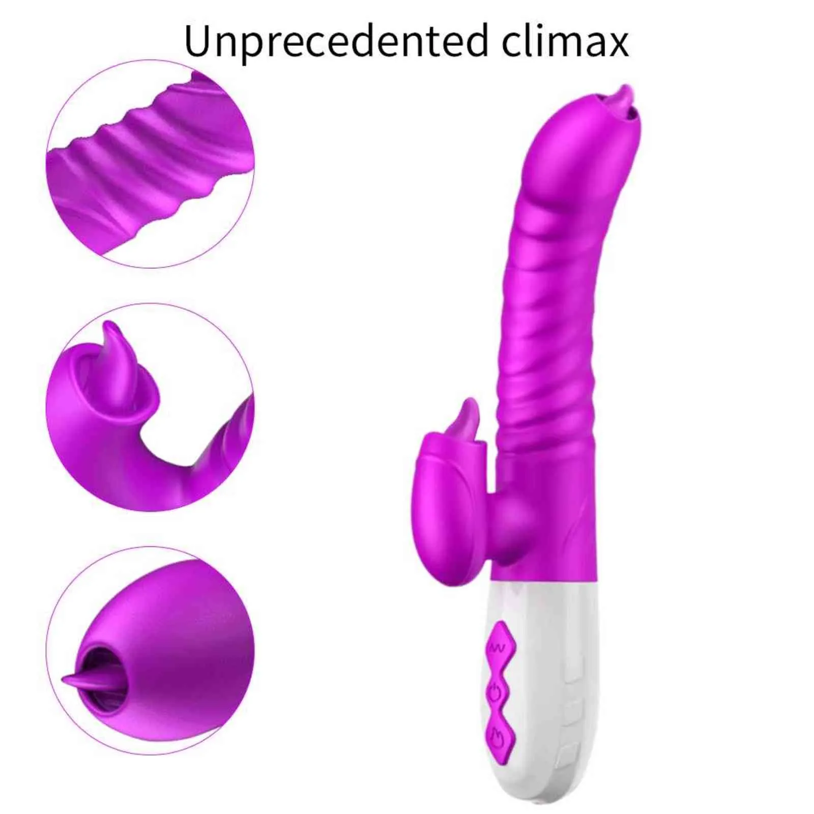 NXYVIBRATOR Double tunga vibrerande dildo med teleskopiska roterande vibratorer för kvinna anal vaginal klitoris stimulator vuxen sug sexleksaker 1123