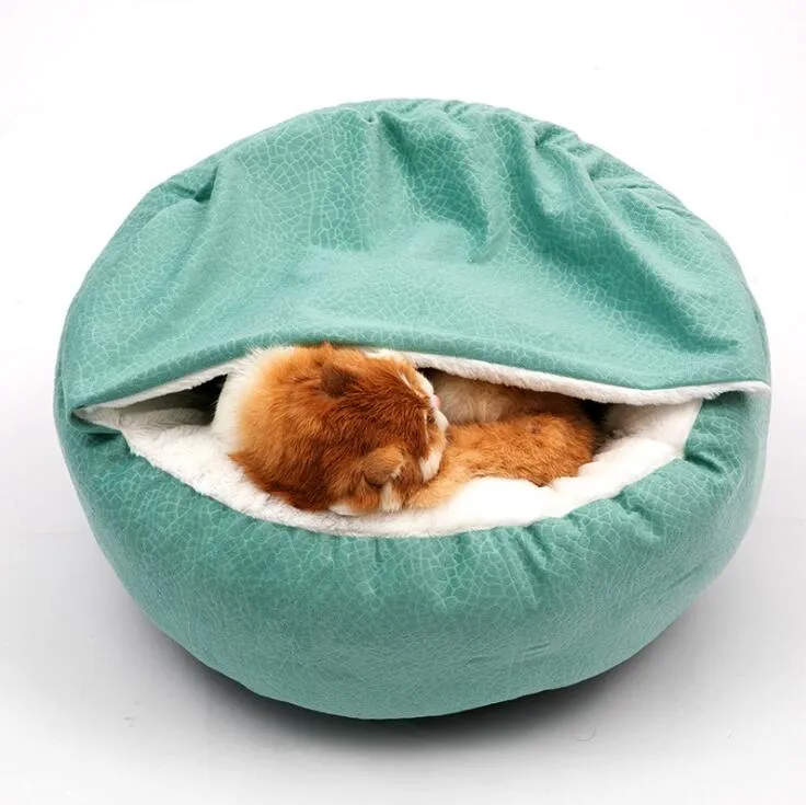 Cave Ultrasoft Plush Cat Bed with Hood Round Burrowing Comfortable Self Warming Cozy Sleeping Cat Bed with Waterproof and Antislip Bottom for Kitten Puppy Small Pets