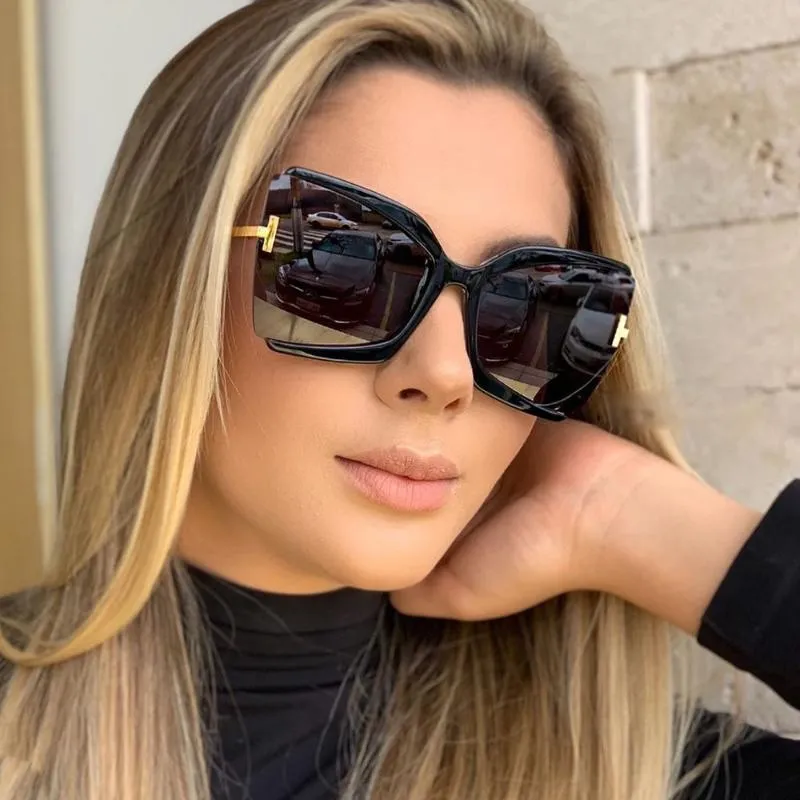 Sunglasses 2021 Vintage Women's Large Frame T Shape Sun Glasses Women Cat Eye Fashion Men UV400