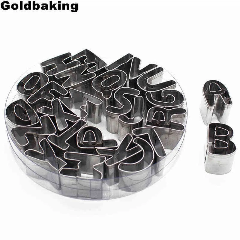 26 stycken rostfritt stål alfabetet brev cookie cutters mold biscuit cutter set tårta dekorera formar fondant cutter set 211110