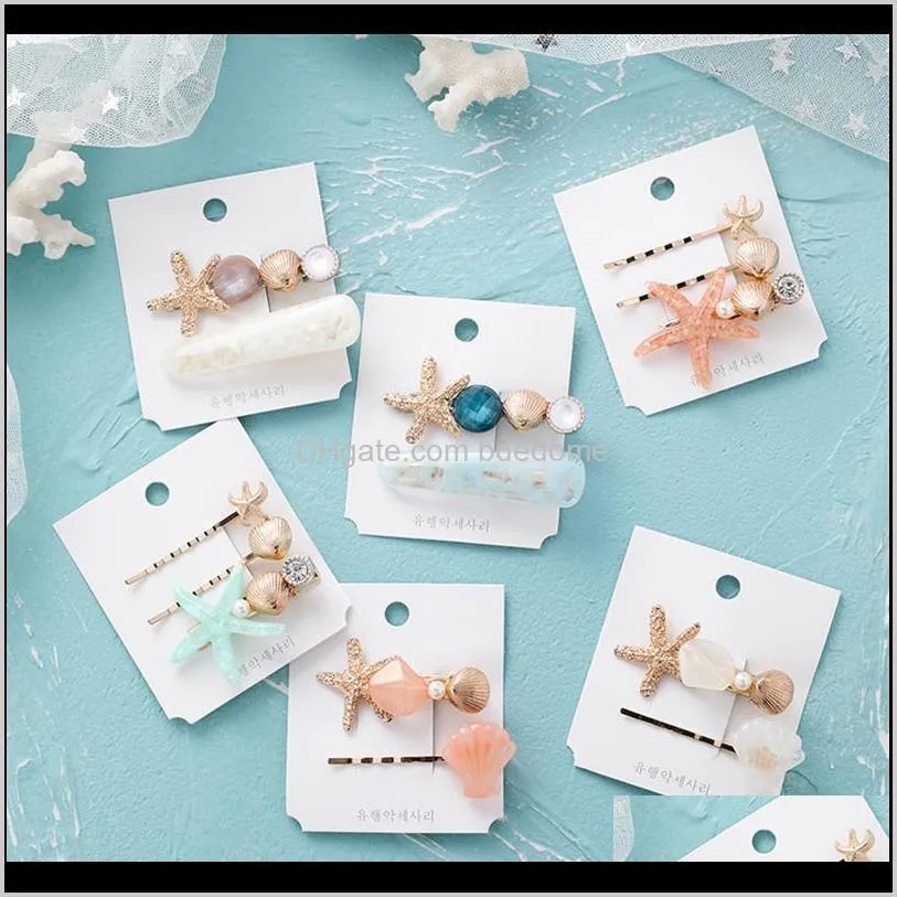 women acrylic sea starfish clips girls shell pearl metal hairpins sweet beach headwear hair accessories wedding jewelry