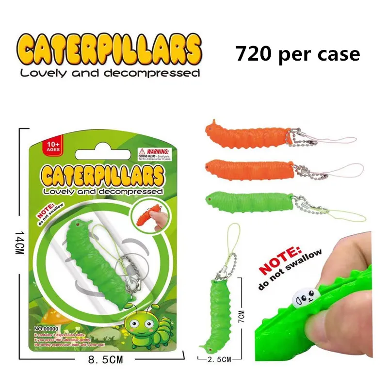 Giocattoli sensoriali creativi dei giocattoli dell intestazione della spinta dei bruchi dei caterpillars Portachiavi del giocattolo di decompressione del rilievo con il pacchetto