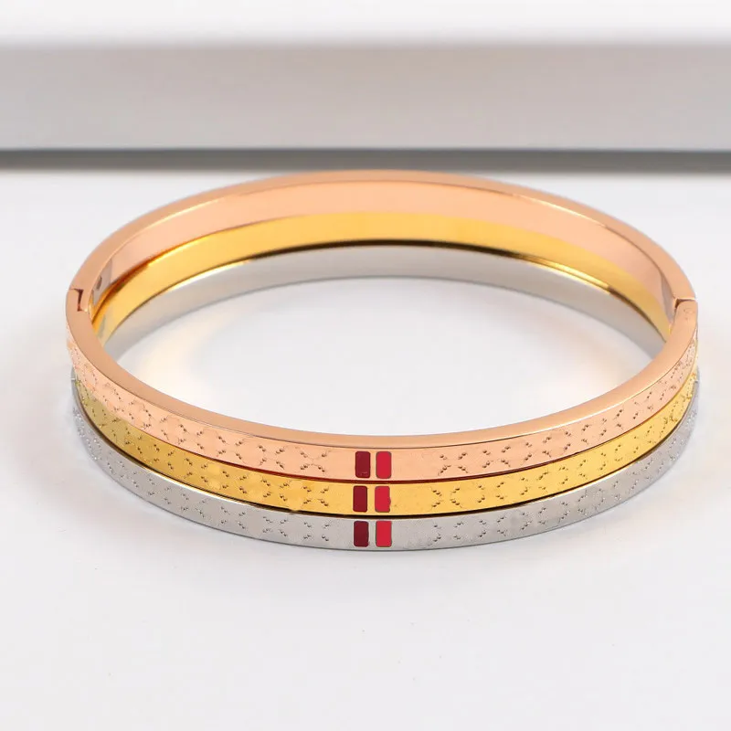 Luxury Narrow Letter Bracelets Ladies Color Gold Bracelets Charm Bangle Titanium Steel Plated 18K Rose Golden Bangles
