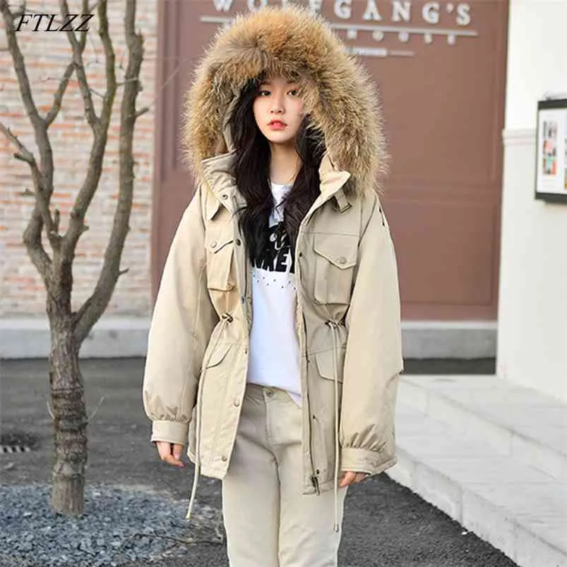 Giacca da donna inverno grande cappotto in pelliccia naturale cappotto giù cappotto spesso caldo safari stile 60% bianco anatra parka outwear 210430