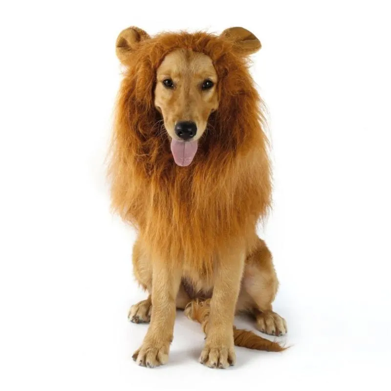 Dog Apparel Fancy Dress Up Pet Costume Cat Halloween Clothes Dogs Lion Mane Wig With Ears Festival