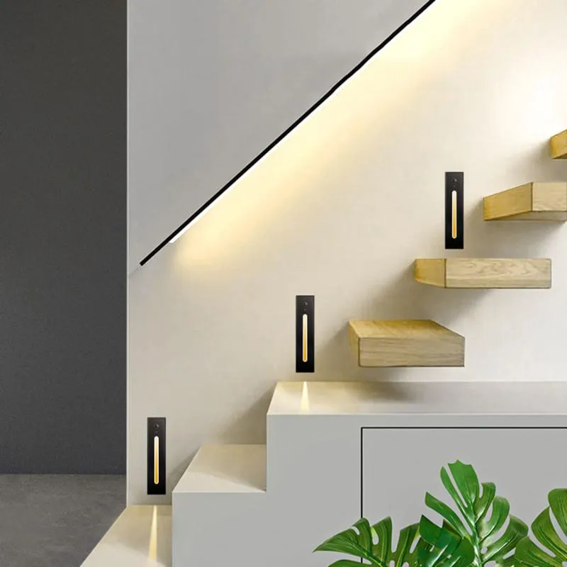 Recessed LED Stair Light PIR Movimento PIR + Sensor Passo Lâmpada De Canto De Canto Ao Ar Livre Stairway Indoor Stairway Staircase