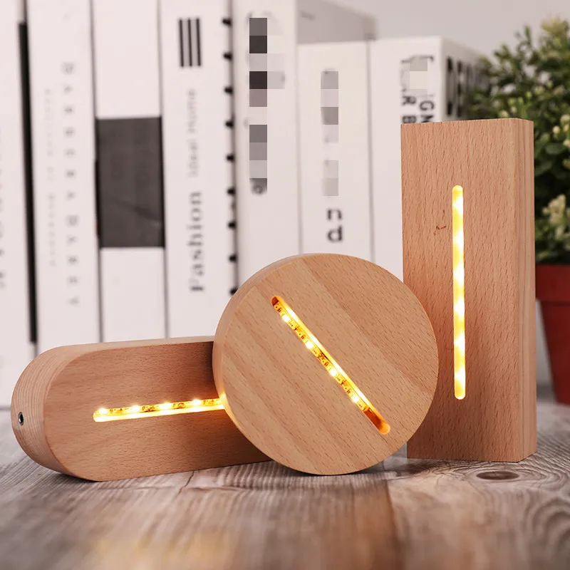 2pcs 3D Wooden Lamp Base LED Table Night Light Bases For Acrylic Warm White Lamps Holder Lighting Accessories Assembled holders