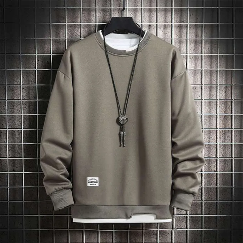 Heren casual sweatshirts hoodie mannen nep twee stukken multi kleur o-hals mode harajuku stijl mannelijk sweatshirt 210927