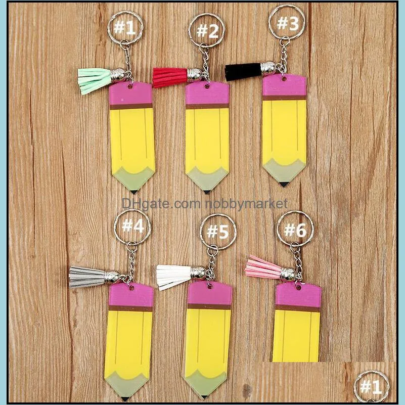 Personalized letter space Teachers` Day pencil tassel acrylic key chain student gift holiday supplies accessories 2021 YWJHMY