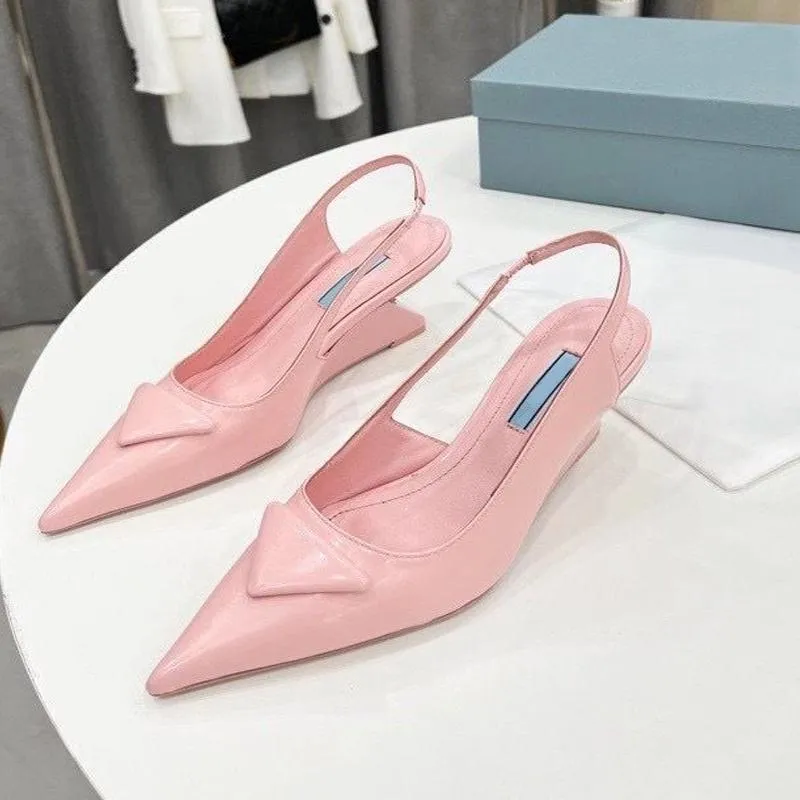 2022 women Sandals party fashion 100% leather Pointed Dance shoe new sexy designer high heels Super Lady wedding Metal Belt buckle Beach Women shoes size 34-41 With box