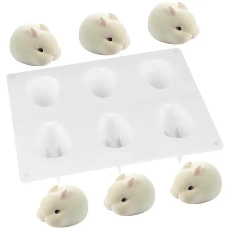 Baking Moulds 6 Even Network 3D Rabbit Shape Silicone Mousse Dessert Mold Cake Decorating Tools Jelly Candy Chocolate Ice Cream Molds Manual Soap Mould Bakeware