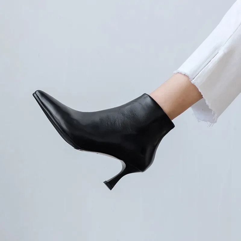 Spring/autumn feminine shoes pointed finger of the foot high heels short leather black ankle/beige