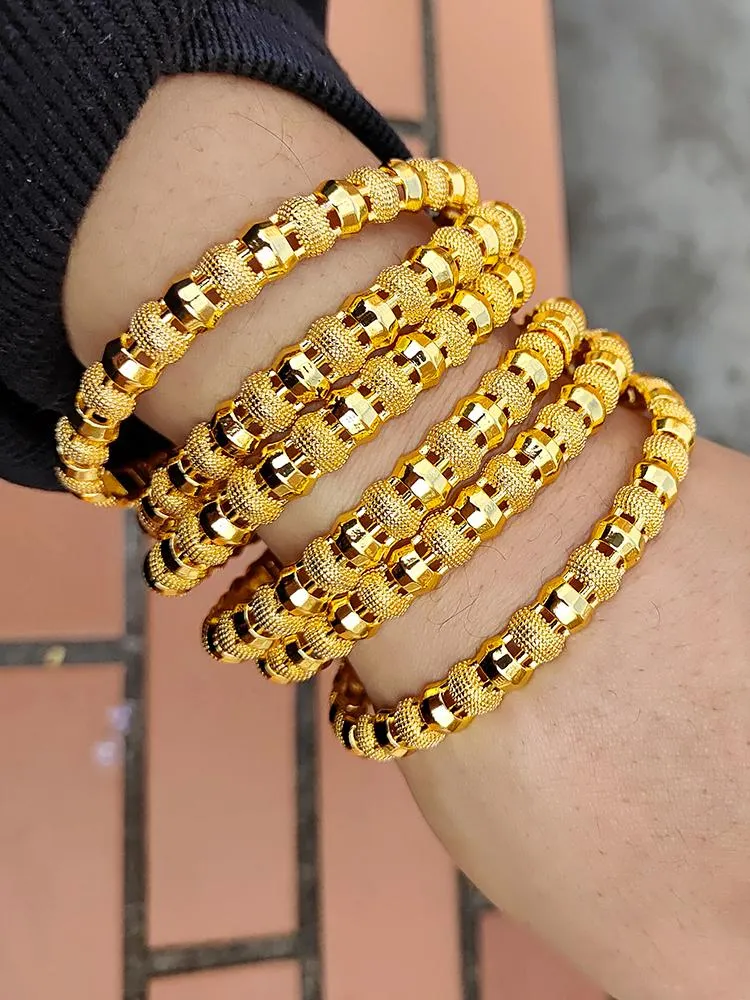 Brazalete 4 Uds 24K pulsera etíope brazaletes de Color dorado para mujeres Bijoux Femme África Medio Oriente Dubai pulseras de Halloween joyería