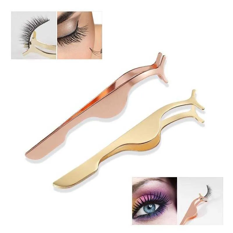 Metal False Eyelash Tweezers Fake Eye Lash Applicator Eyelash Extension Curler Nipper Auxiliary Clip Clamp Makeup Tools