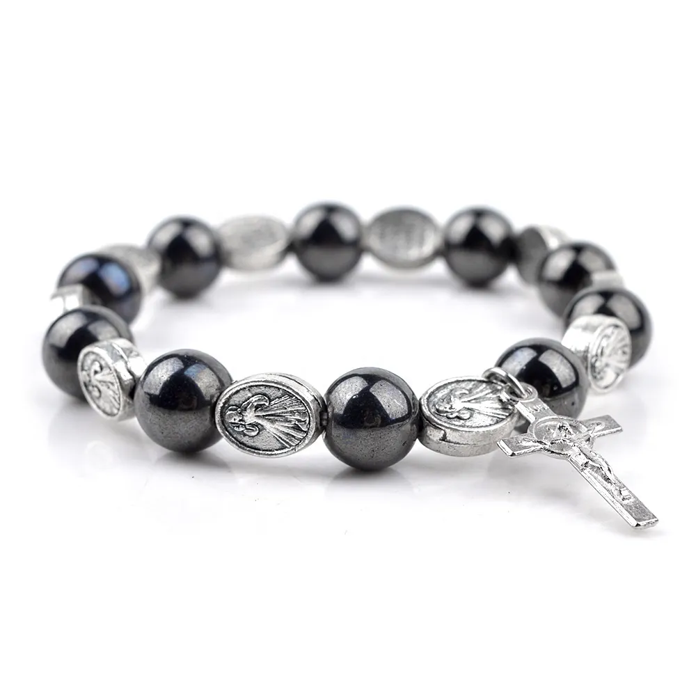 Bracelet religieux miséricordieux Jésus Hématite Perles noires