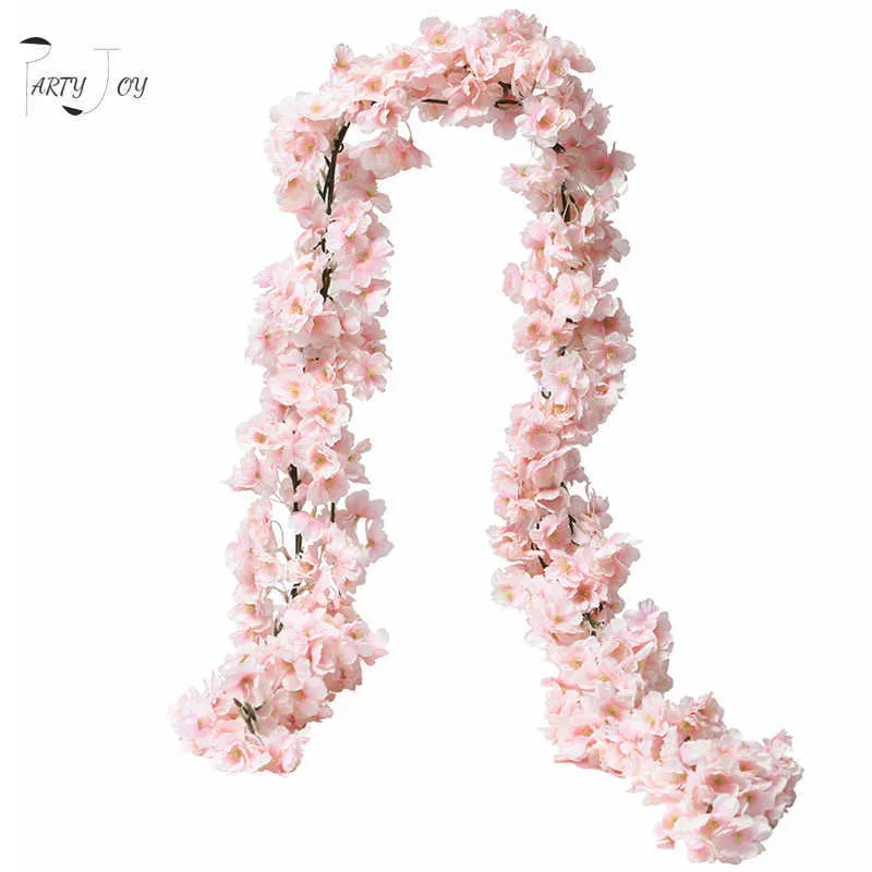 Party Joy 2pcs 144 1,8 m guirlande de fleurs de cerisier artificielles fausse fleur de soie suspendue vigne sakura pour la fête de mariage arc décor à la maison Y0728