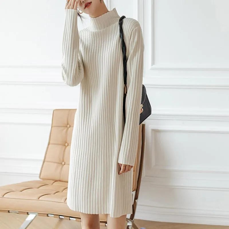 Casual Dresses Thick Winter Women'S Dress 2021 Fall Sweater Women Long Sleeve Knitted Maxi Vintage Oversize Knitting