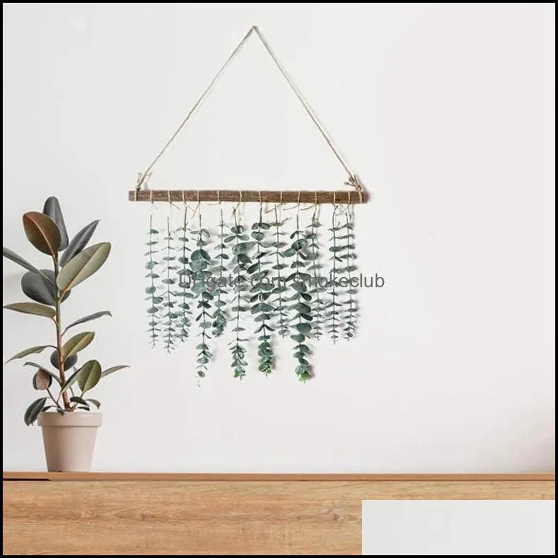 Decorative Flowers & Wreaths AAAK -Artificial Eucalyptus Wall Hanging Decor-Fake Leaves Greenery Farmhouse Rustic For Wedding