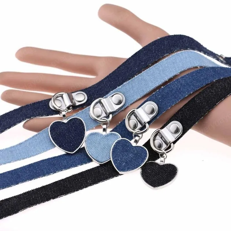 Coração Pingente Colar Gothic Denim Gargher Collar Botão Ajustável Mulheres Colares Garva De Moda Jóias