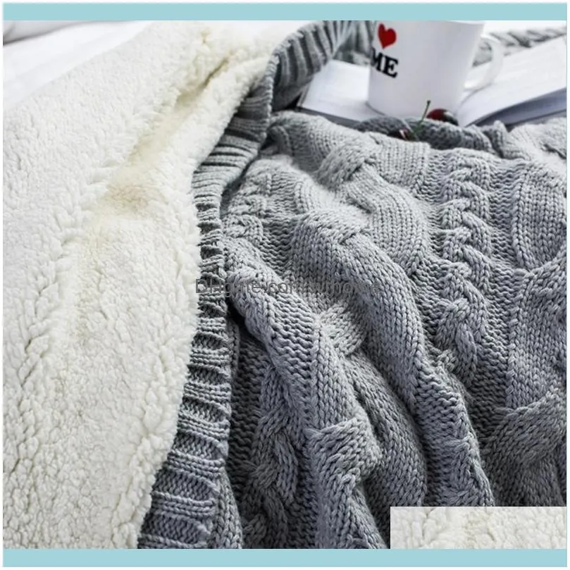 Blankets Winter Fashion Lamb Cashmere Knitted Blanket Thick Yarn Wool-Like Polyester Bulky Soft Warm Throw