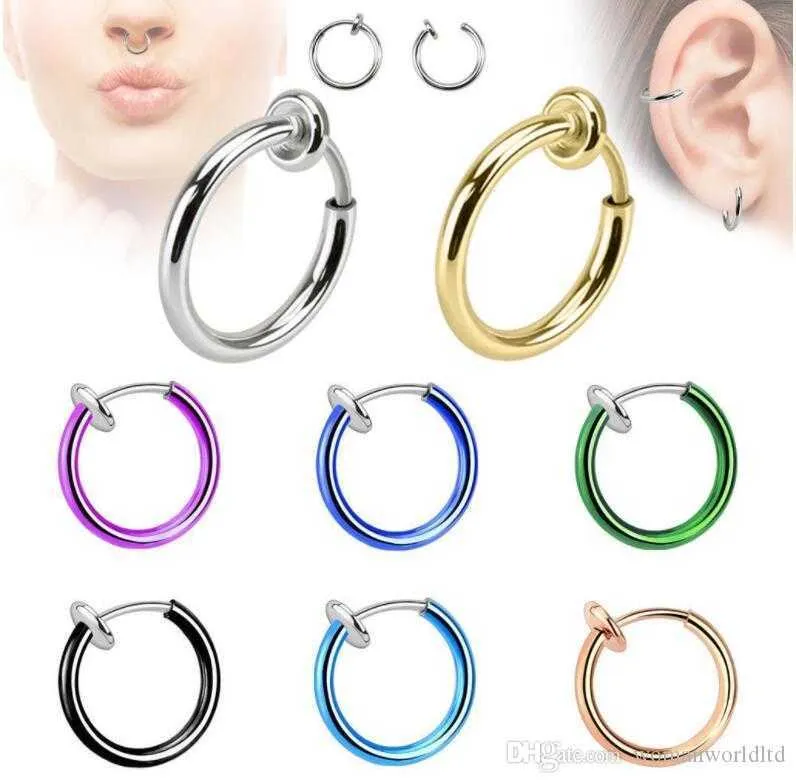 Fake Nose Ring Goth Punk Lip Ear Nose Clip On Fake Septum Piercing Nose Ring Hoop Lip Hoop Rings Earrings