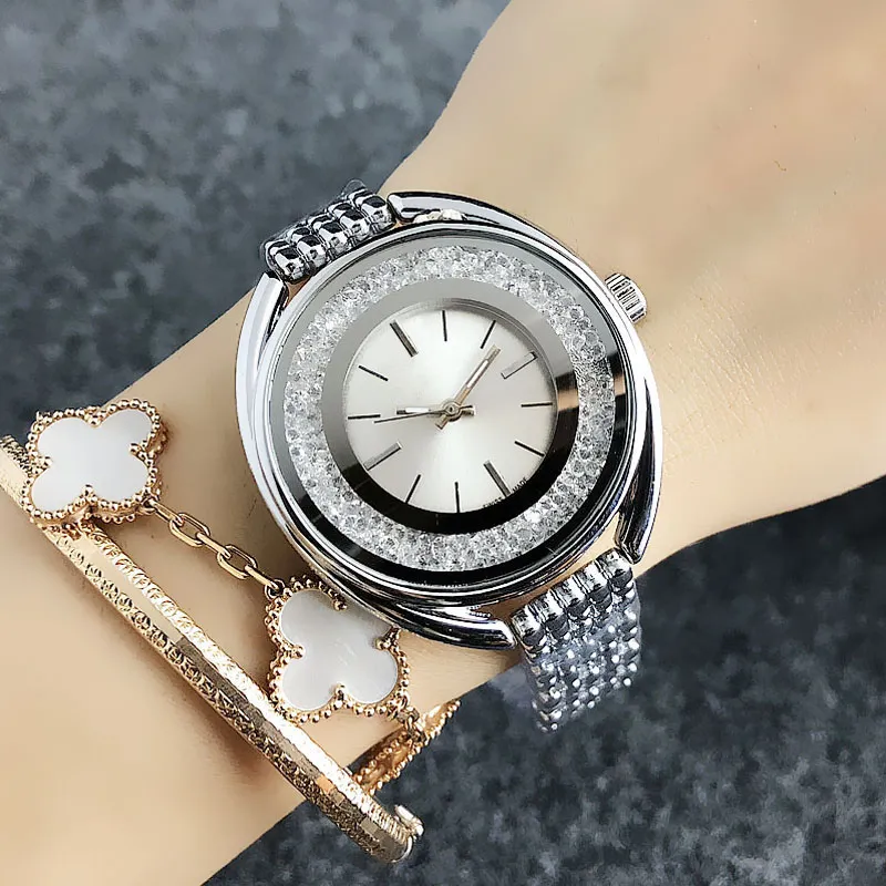 브랜드 시계 여자 여자 크리스탈 스타일 금속 스틸 밴드 쿼츠 손목 시계 SW04
