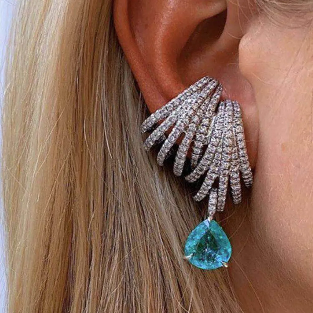 Luxus Doppelklauen Ohrstecker Trendy Cubic Zirkon Indische Gold Ohrringe Für Frauen Hochzeit Verlobungsfeier Schmuck Geschenk