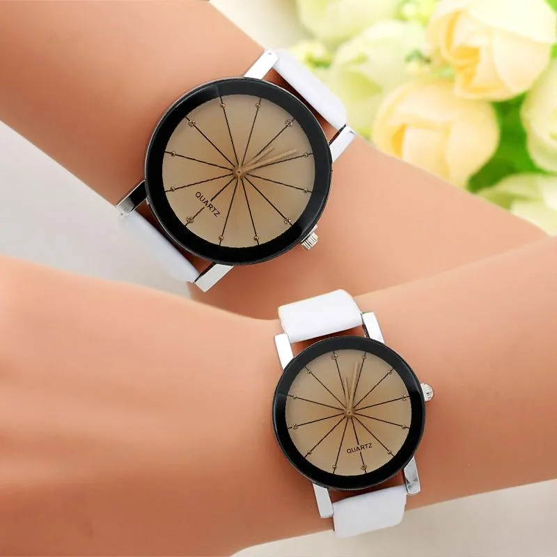Meteor Ray Пара смотрит модные корейские минималистские кожаные повседневные белые кварцевые подарки часы Amante de Relojes.