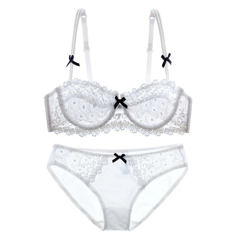 Ultra Thin Transparent Bra And Panty Set Back With Embroidered
