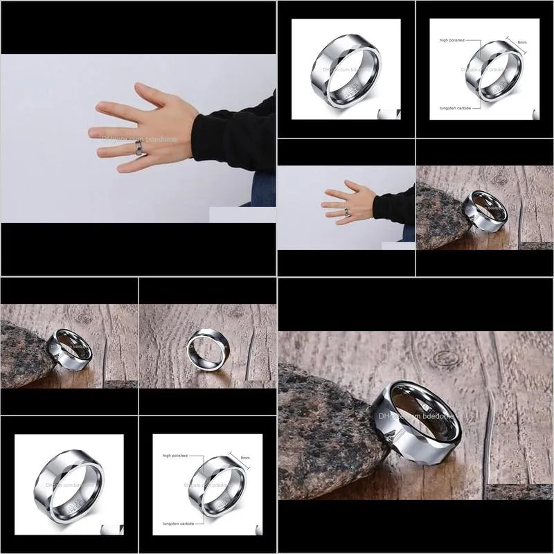 Simple Fashion Tungsten Steel Ring Wide 8mm Stainless Steel Rings For Men Matte Finished High Polished Ring