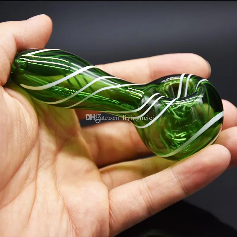 4 Inch Pyrex Thick Glass Pipe Spoon Shape Green White Hand Crafts Odorless Pocket Fit Chunky Smoking Pipes For Oil Burner Smoking Accessories Dab Tools