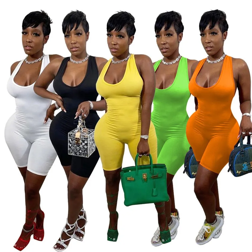 Plain Summer Ribbed Jumpsuits Women Rompers Ladies Jumpsuit