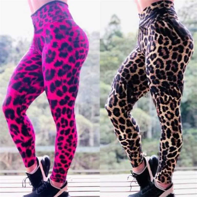 Sexig Leopard Utskrift Leggings Kvinnor Hög Midja Kompression Leggins Push Up Gym Fitnessbyxor Fashion Femme Workout Sportswear 211215