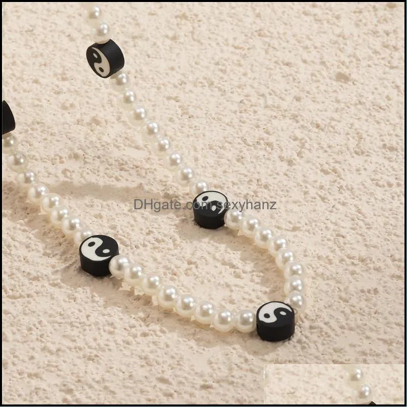 Retro Imitation Pearl Beaded Necklaces Black White Soft Pottery Piece Chain Women Single Summer Party Dress Necklace Jewelry Accessories