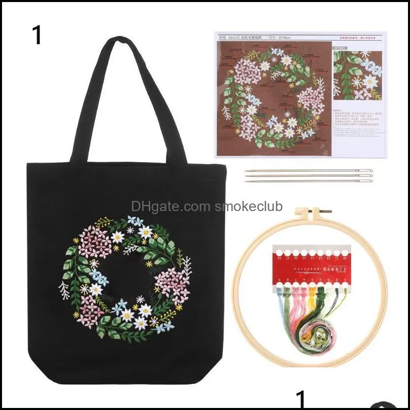 Other Arts And Crafts 1 Set Embroidery Kit With Flower Pattern Canvas Carrying Bag DIY Cross Stitch Sewing Art Needlepoint Kits