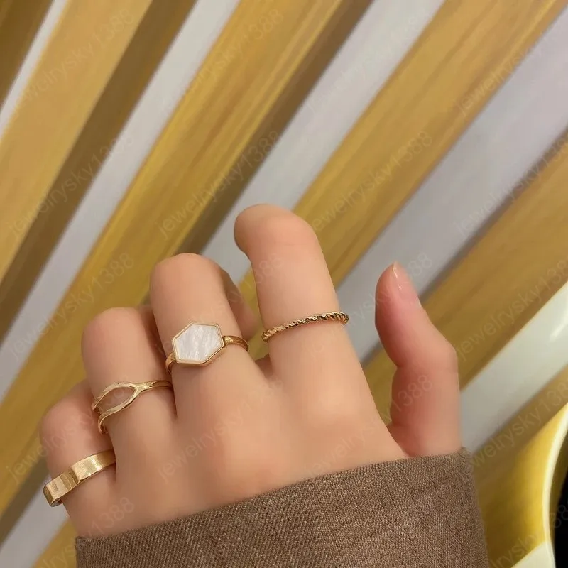 Guld färg kedja ring uppsättning för kvinnor tjejer mode oregelbundna finger tunna ringar gåva 2021 kvinnliga smycken party