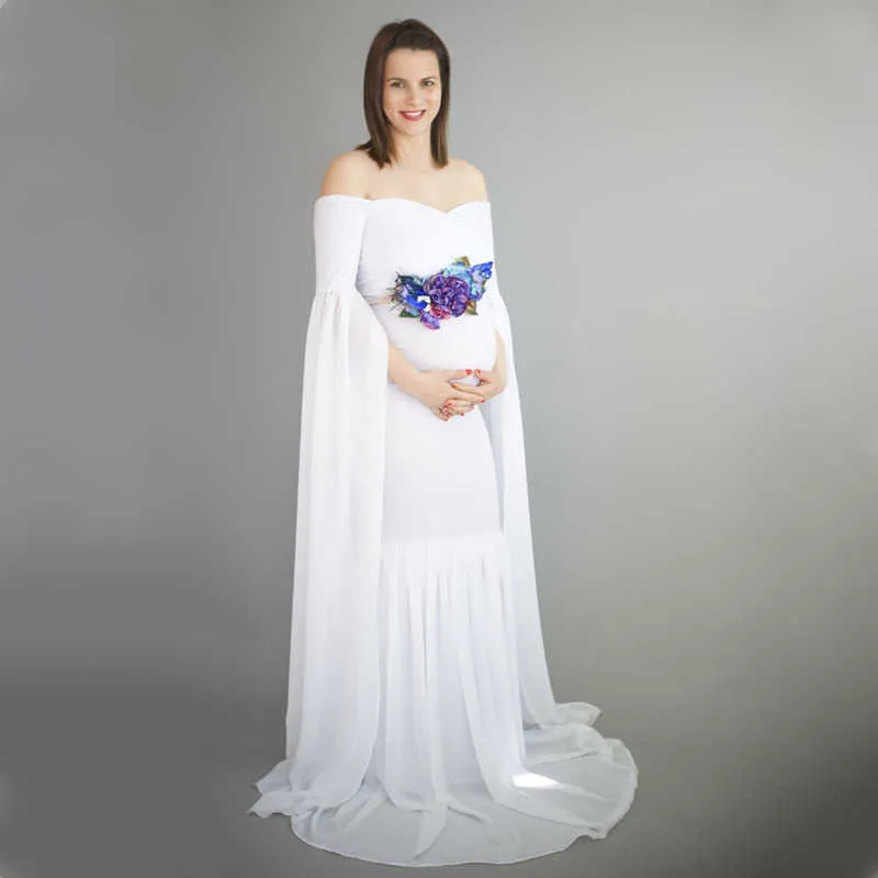 Maternity Fotografia Długa sukienka Bodycon Stretch Dress Ciąża Sukienka na fotografię Strzelać Kobieta w ciąży Maxi Dress Q0713