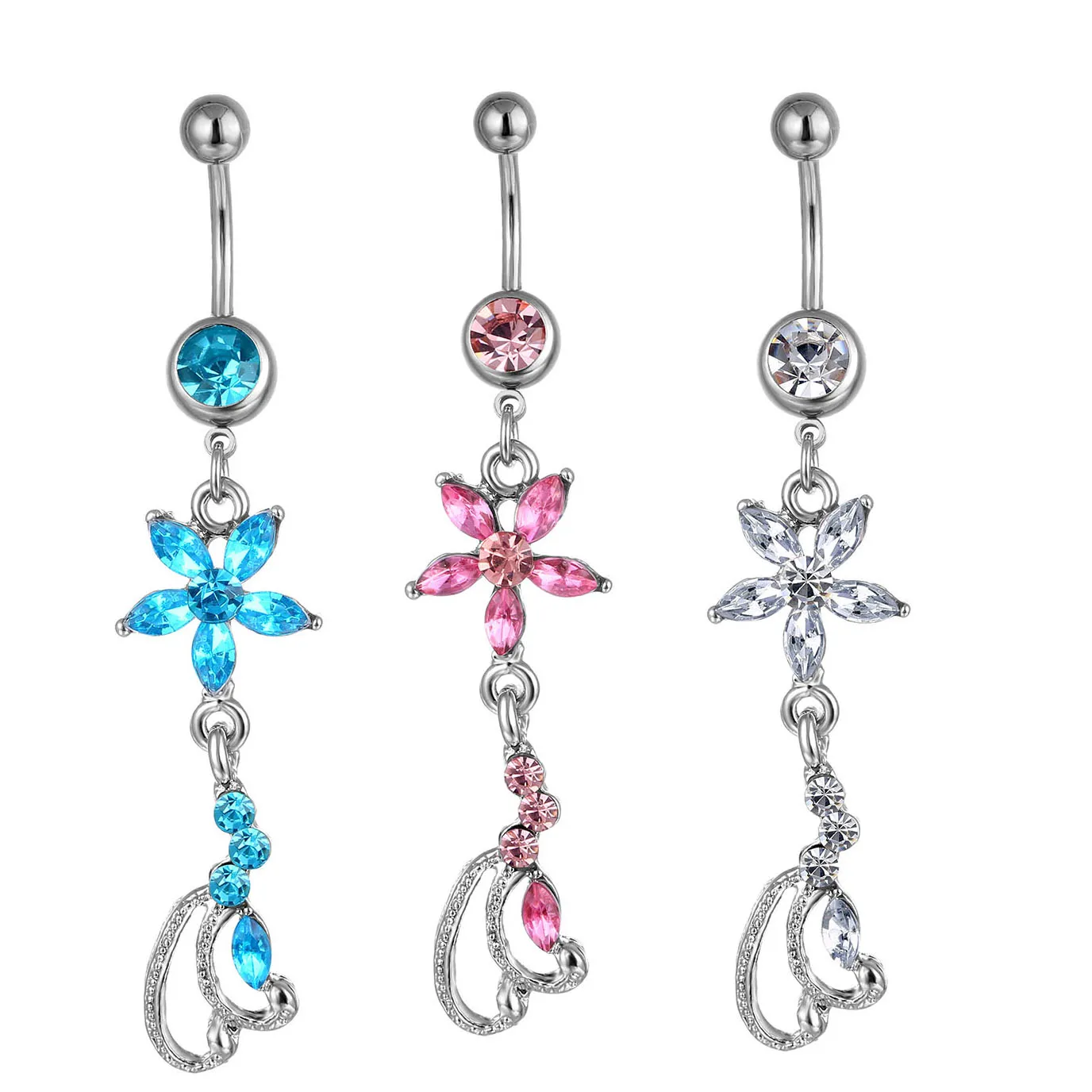 D0137 Flower Belly Navel Button Ring Mix Colors