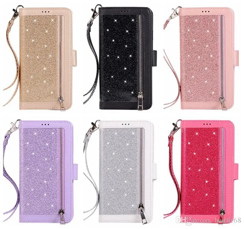 Multifunction Leather Wallet Cases For For Samsung Galaxy S23 Plus S23 Ultra A13 A33 A53 Zipper ID 9 Card Slot Bling Glitter Sparkle Flip Cover Book Girls Lady Pouch