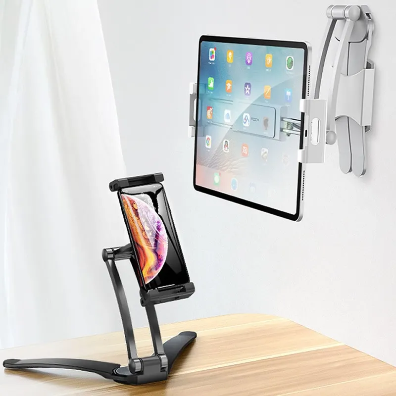 Aluminium Kök Skrivbord Telefon Tablet Holder Stativ Flodbar Justerbar 5-13 tum Tablet Mount för iPad Pro 12.9