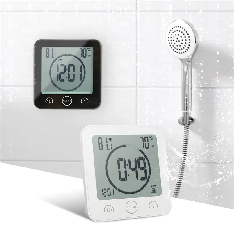 Wasserdichte LCD Digital Wanduhr Dusche Saugständer Alarm Timer Temperatur Luftfeuchtigkeit Bad Wetterstation für Home 210903