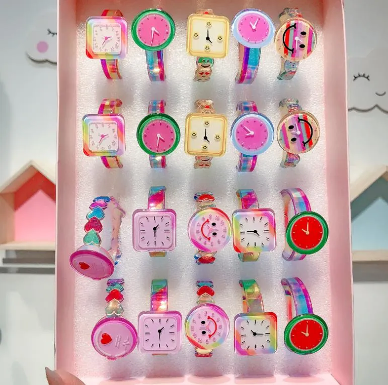 Kids Nep Horloge Armband Sieraden Manchet Kinderen Meisje Jongen Cartoon Kleurrijke Polsband Party Verjaardag Kerst Gunsten Zakvuller