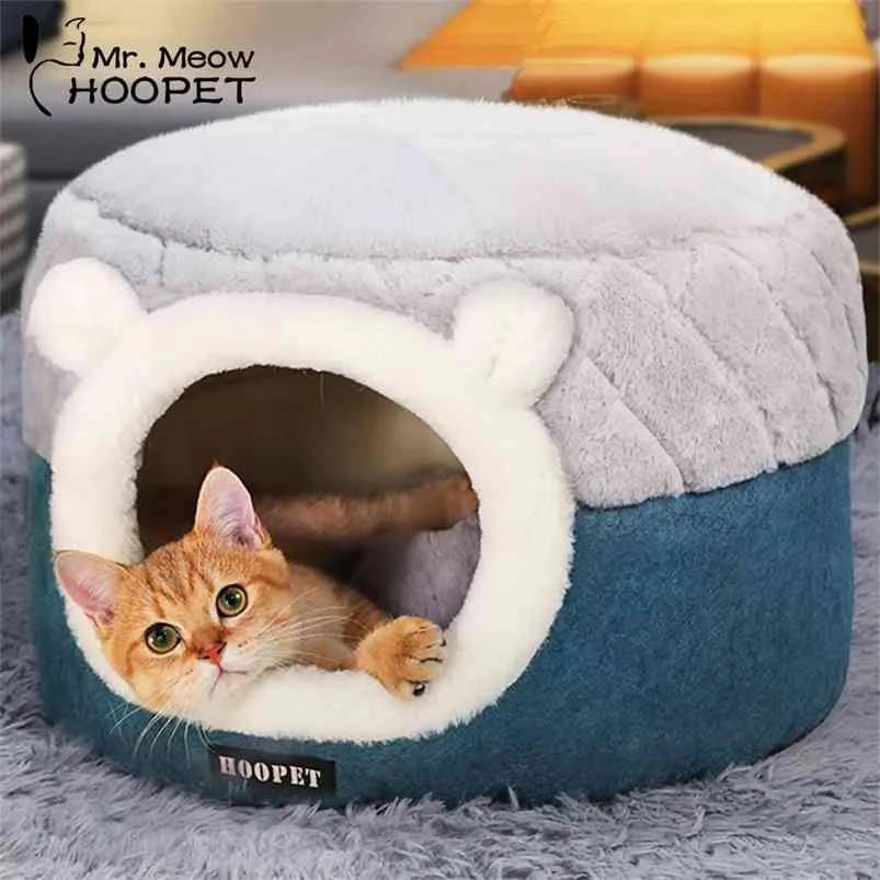 Hoopet Pet Cat Basket Bed Cat House warm暖かい洞窟ケンネル犬の子犬家の眠っているケンネルテディ快適な家猫ベッド210722